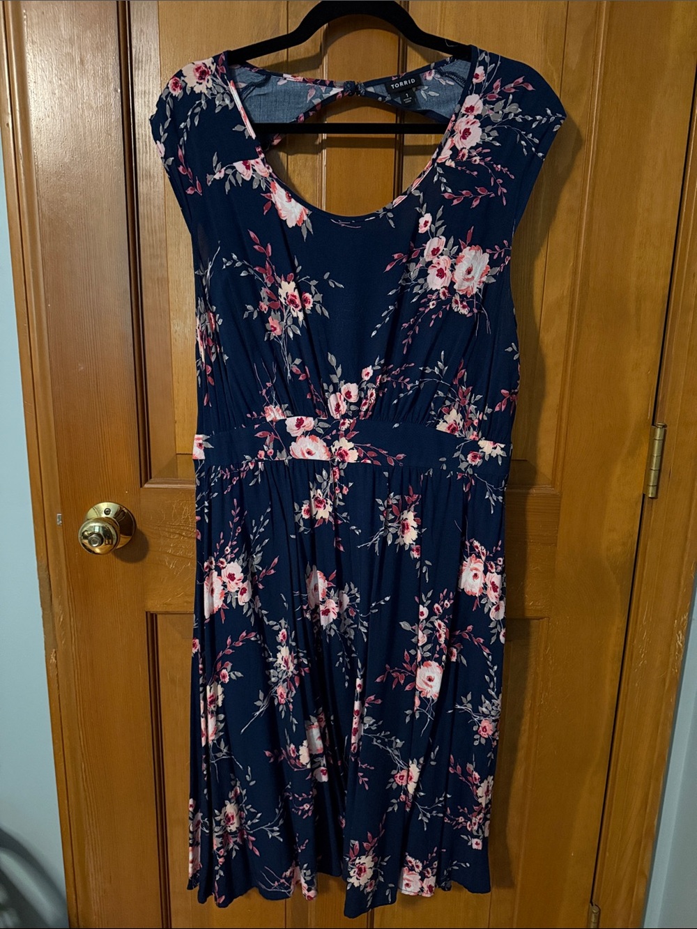 torrid Navy Floral Midi Dress with Pink Blossoms